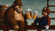 Donkey Kong, Mario, beer keg.webp